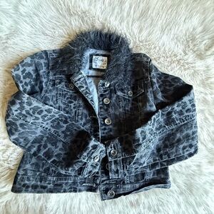 Justice Gray Leopard Print Jean Jacket